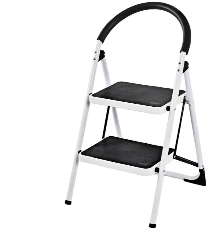 Anti-slip sturdy and wide pedal steel step mobile ladder stool with handrail