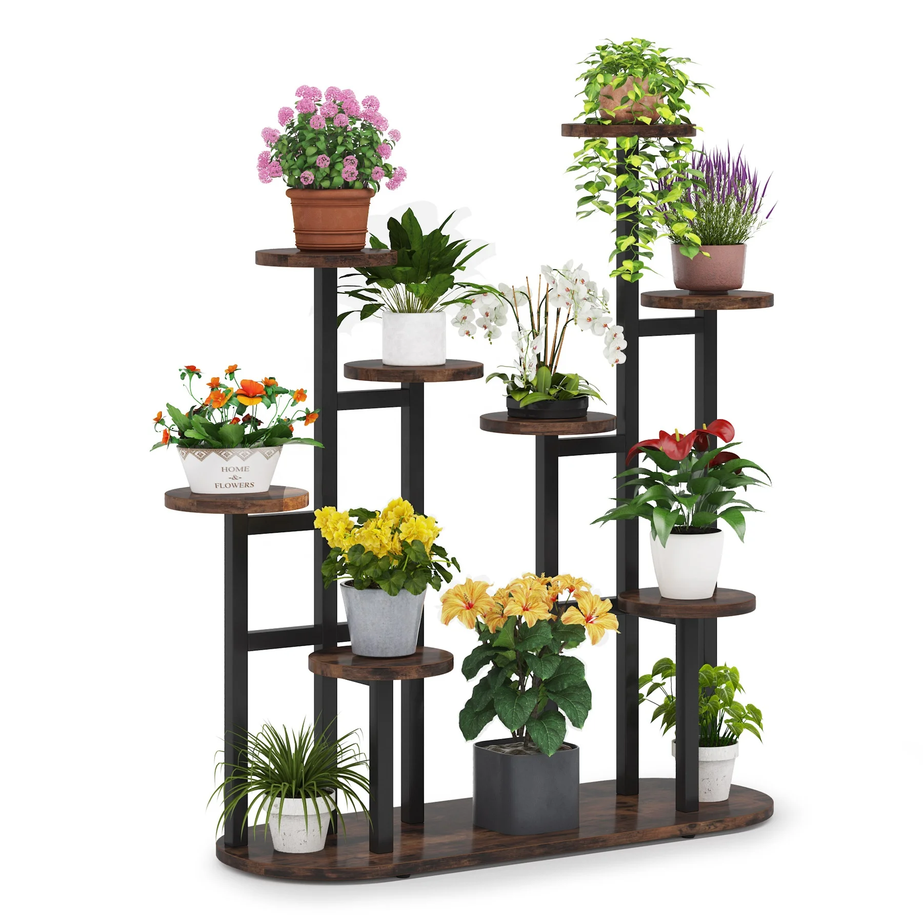 Tribesigns Indoor Brown Plant Stand  Multi-Tiered 11 Potted Plant Shelf Display Racks for Garden Balcony Living Room