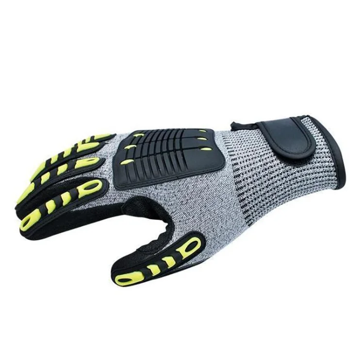 Серые усиленные Противоударные Защитные перчатки Hespax из термопластичной резины, противоударные перчатки для рук с покрытием песчаной, нитриловой ладони, для тяжелой промышленности