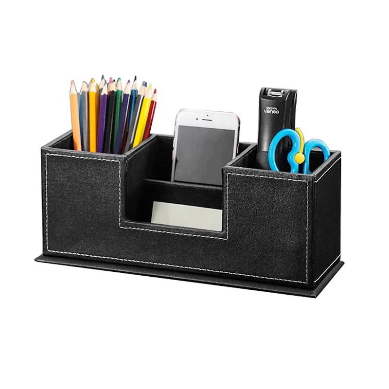 Hot Sale Christmas Gifts Double Holder Leather Multi-function Desk Stationery Organizer Pen Pencil Holder