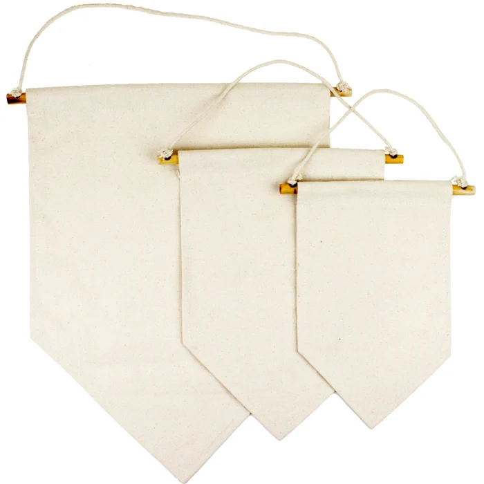 Factory Directly Cheap Custom Size Logo Cotton Canvas Digital Fabric Printed Display Natural Wall Hanging Pennant Flag Banner