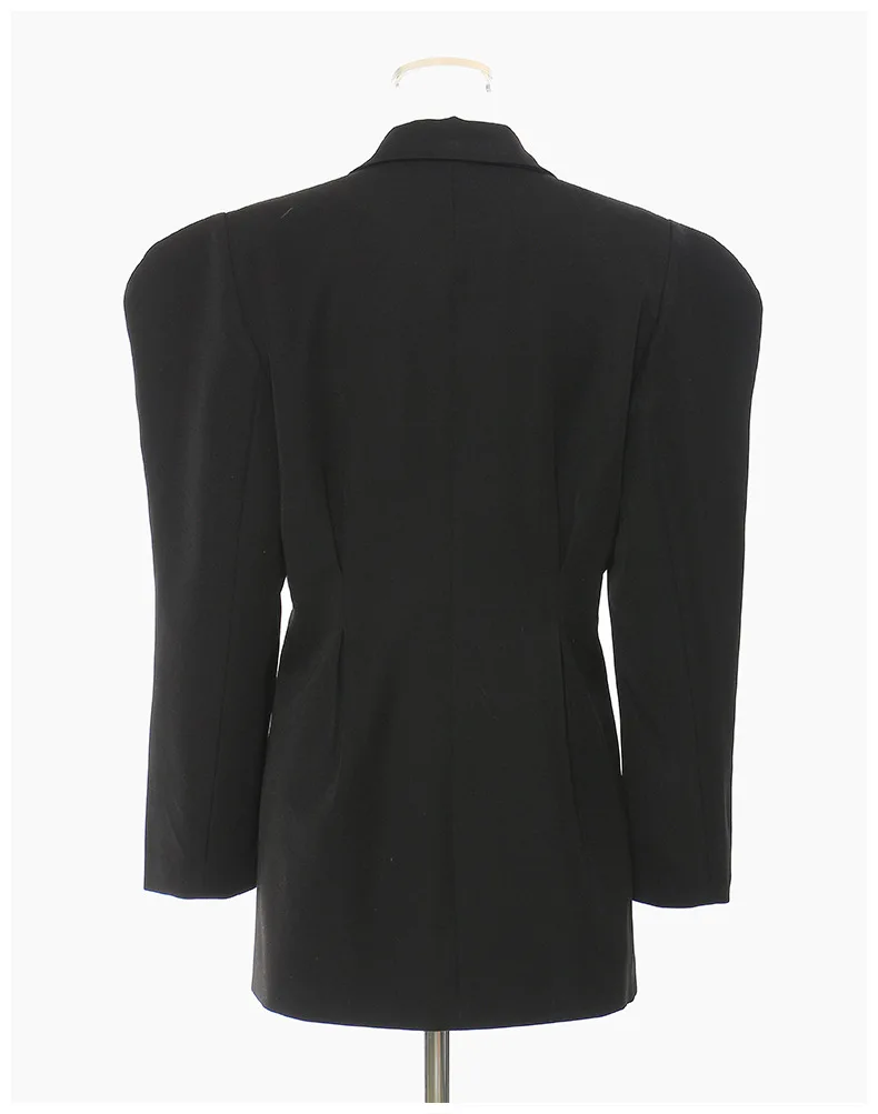 2022 New Style Armor Shoulder Pad Shape Waist Adjustable Ol Blazer Coat Beige Black Elegant Spring Women Blazers de mujer