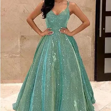 2023 Cross-border fashion suspenders glitter banquet event atmosphere slimming long dress evening gown