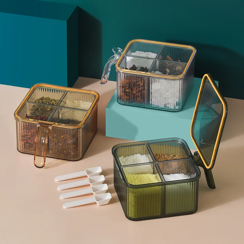 Kitchen Spice Box Set Four-Compartment Spice Jar Household Multi-Compartment Storage Box With Lid