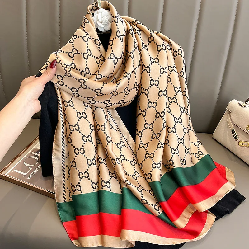 Fashion Silk Feeling Foulard Luxury Brand Design Shawls for Ladies Beach Stoles Hijab Scarves Printed Silk Scarf for Women