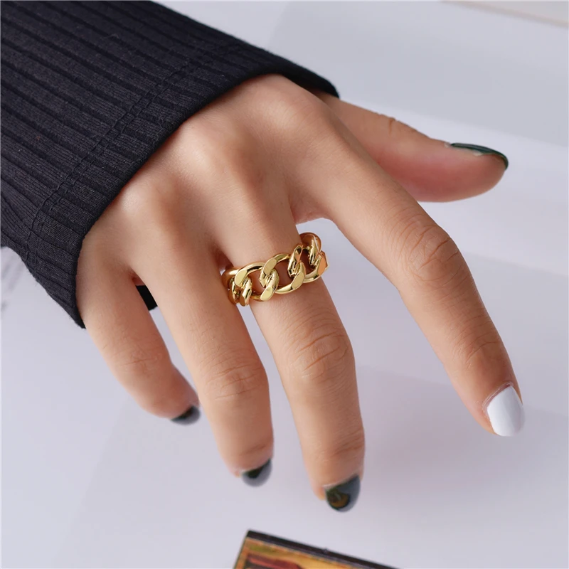 Gold Silver Color Chunky Chain Rings Link Twisted Geometric Rings for Women Vintage Open Rings Resizable 2019 Trendy Jewelry