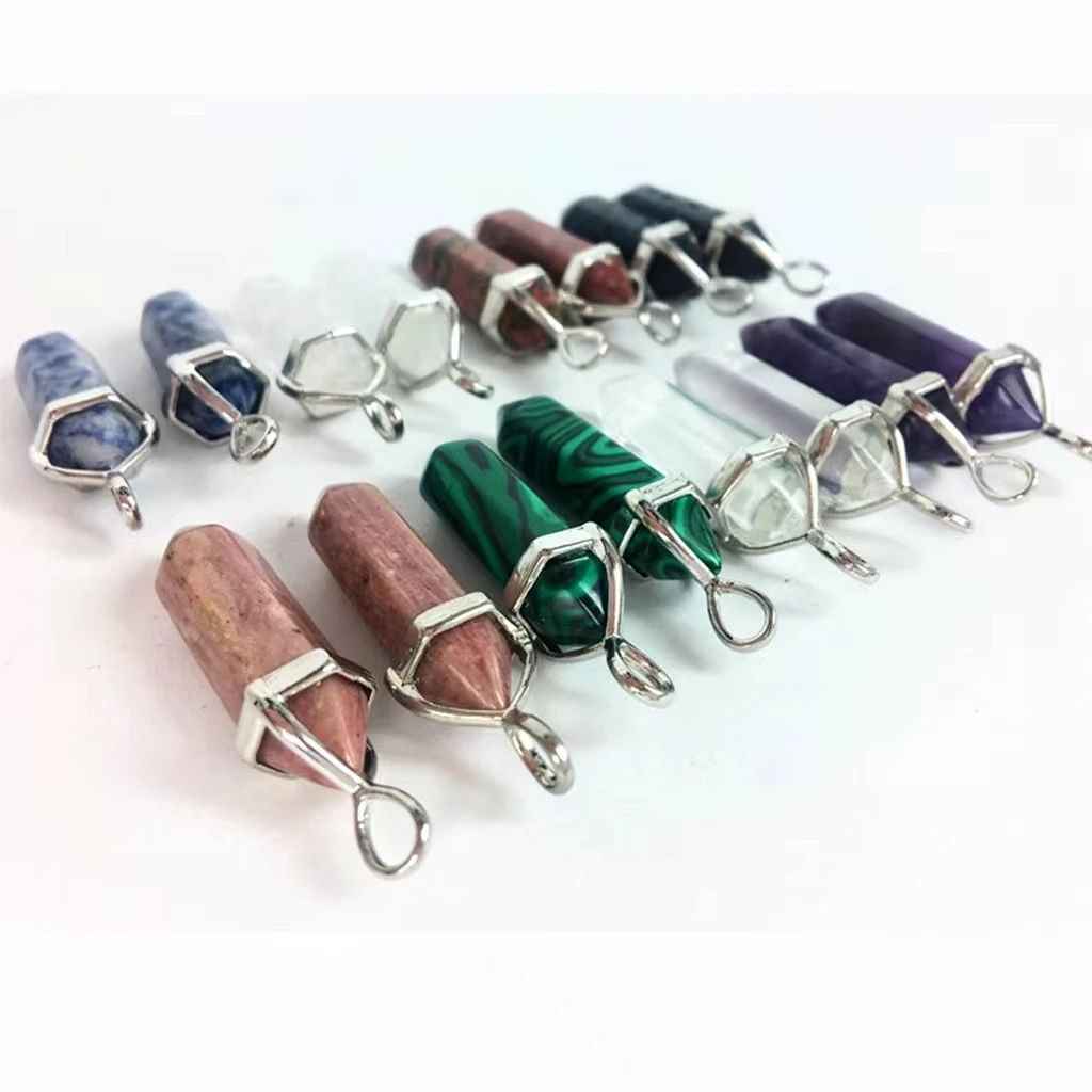 Wholesale natural crystal bullet head necklace hexagonal pendulum necklace DIY gemstone crystal jewelry popular