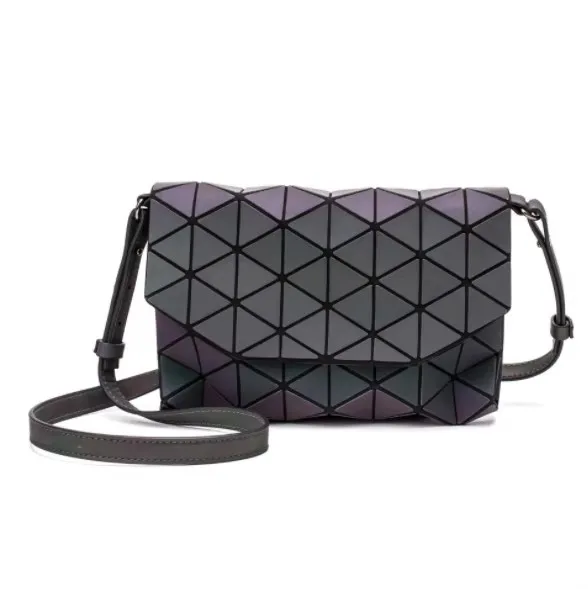 girls glow in the dark luminous rhombus PU leather holographic reflective sling crossbody envelope shoulder satchel purse bags