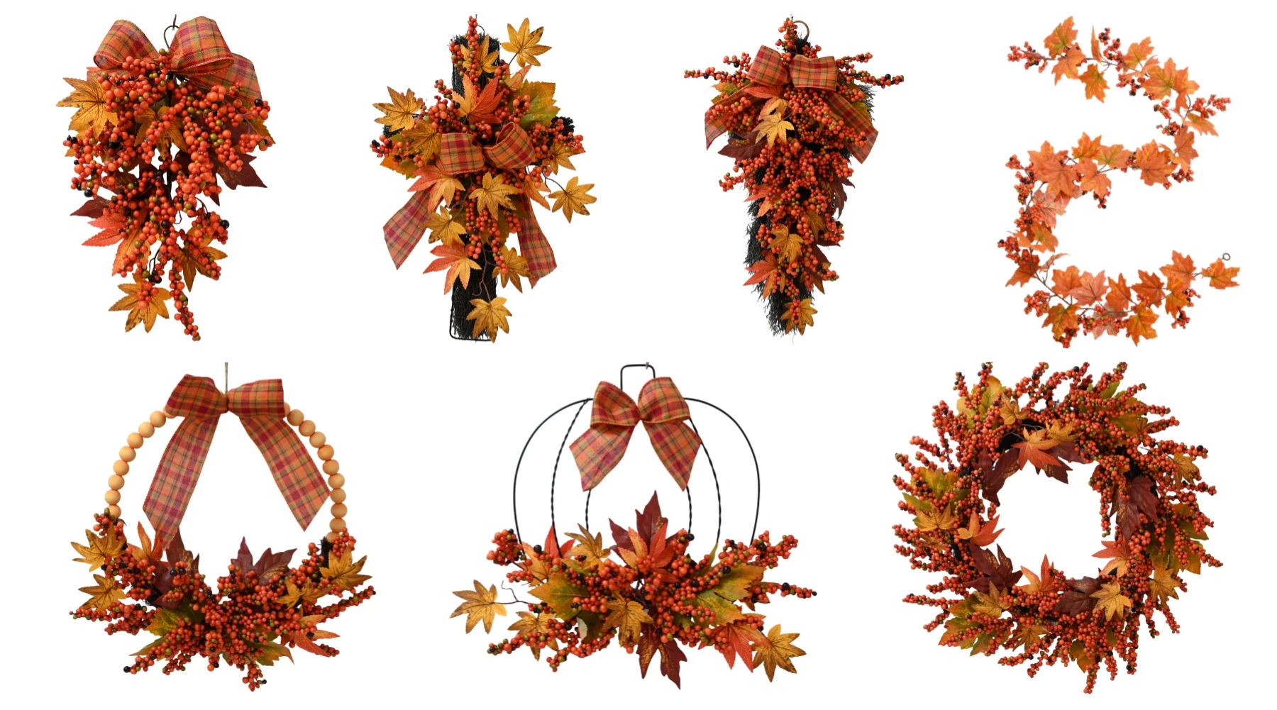 24 Inch Fall Maple Leaves Hanging Decorative Artificial Foam Berries Twigs Autumn Door Wreath