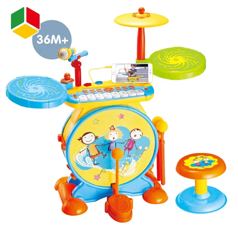 QS Toy 2 IN 1 Musical Instrument Gift Kid Plastic Toddler Cartoon Music Toy Jazz Drums Electronic Keyboard Piano From China Toy
