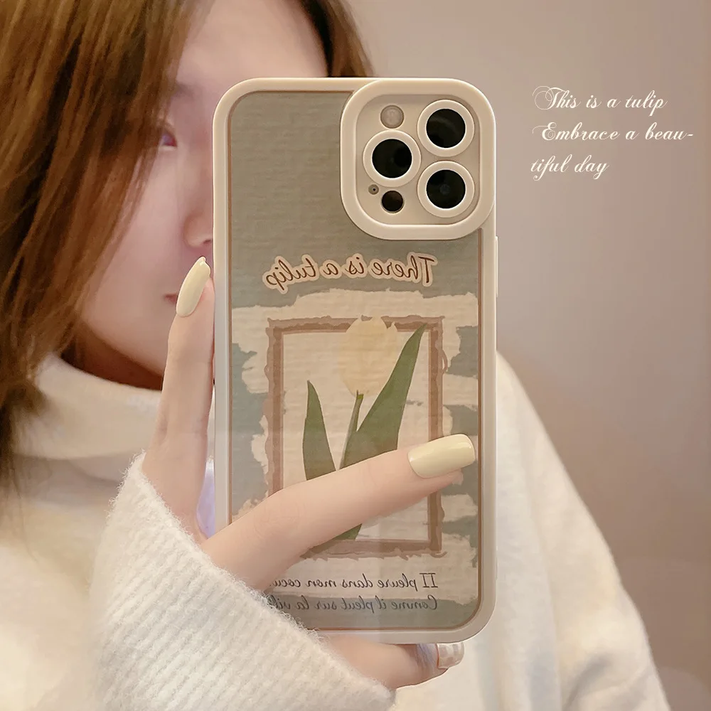 Retro Sweet Tulip Photo Wallpaper Art Girls Flowers Phone Case For iPhone 14 plus 13 12 11 Pro Max Xs Max XR X Case Cute Cover