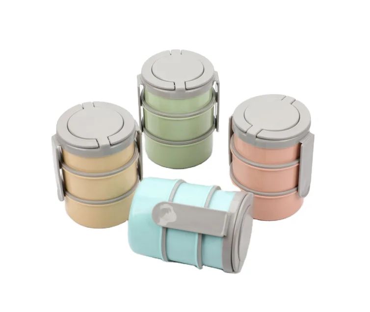 Amazon best selling plastic 3 layers food containers round bento lunch box for school