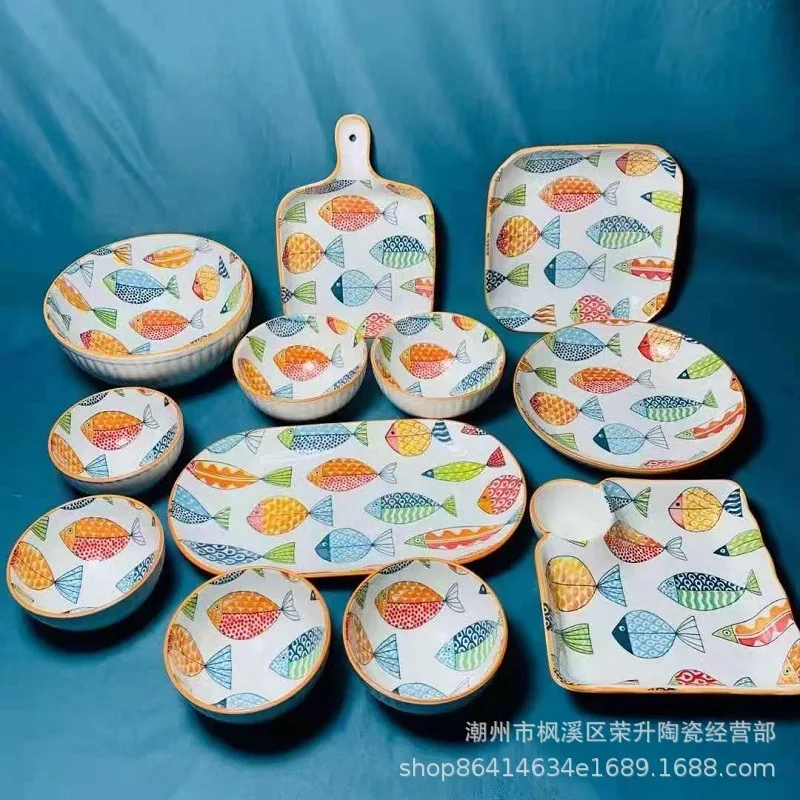 Heat Resistant Chinaware Ceramic Dishes And Plates Porcelain Kitchen Plate With Silver Decals At The Edge