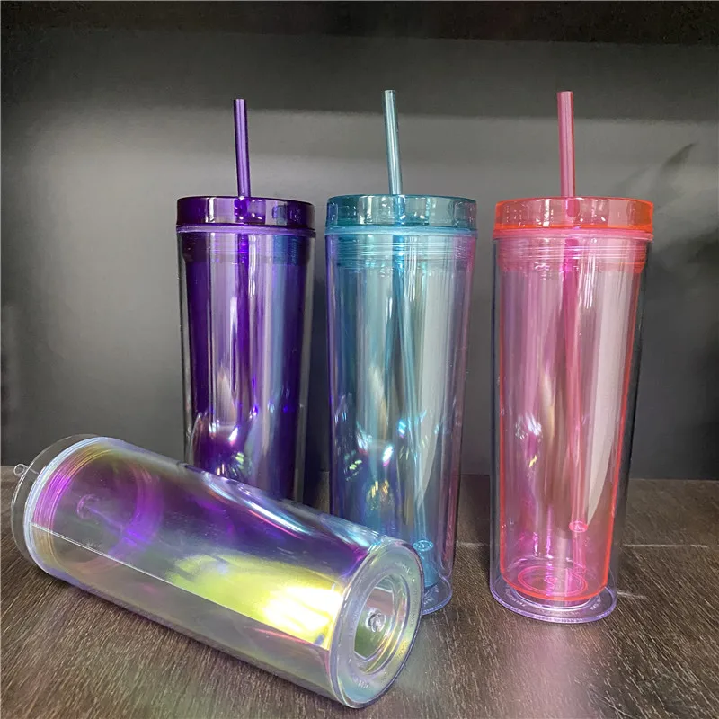 tall Glitter Bomb Powder Sequins 16oz 19oz 20oz Insulated double wall Clear acrylic plastic Laser holographic acrylic tumbler