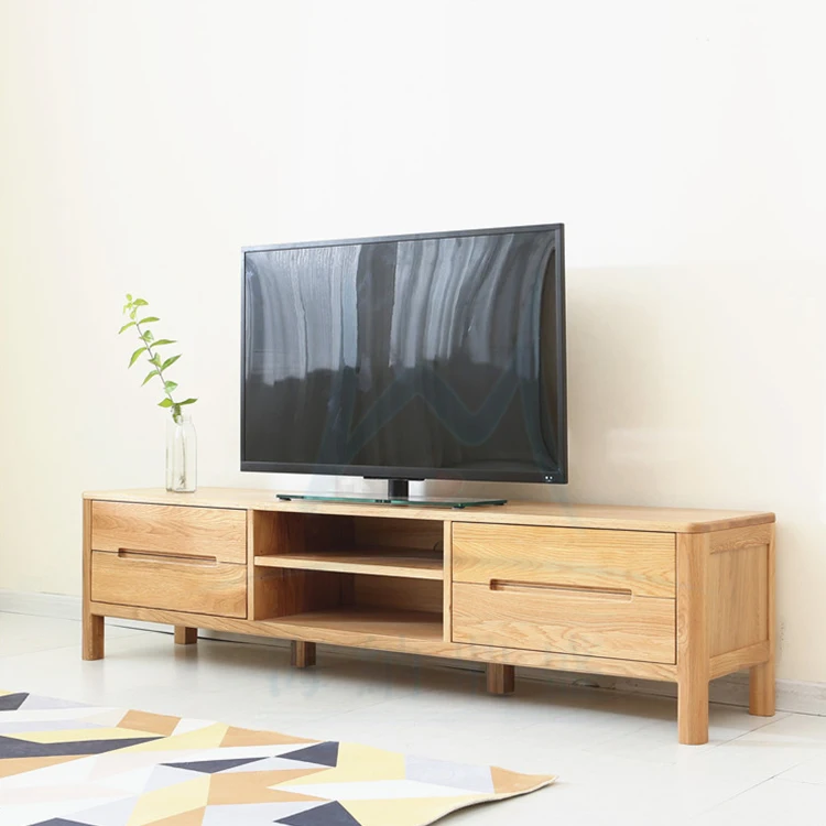 Contemporary apartment Space saving Solid wood TV cabinets Storage racks and drawers Natural untreated wooden TV cabinets