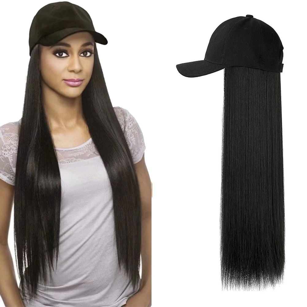 Long Straight Natural Bob Wig Adjustable Baseball Hat Wig With Synthetic Braided Hair Cap Wigs Heat Resistant Hair Extensions