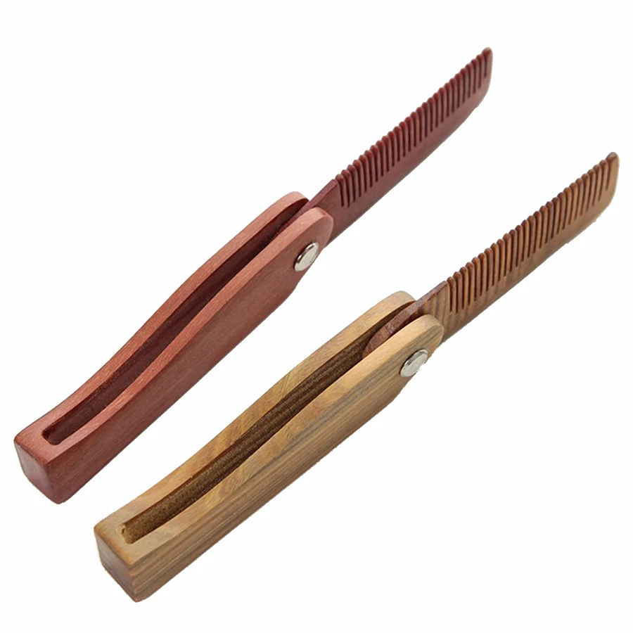 High quality wholesale 100% Natural Pear Peach wood comb wooden beard Hair Comb custom logo green sandalwood folding beard comb