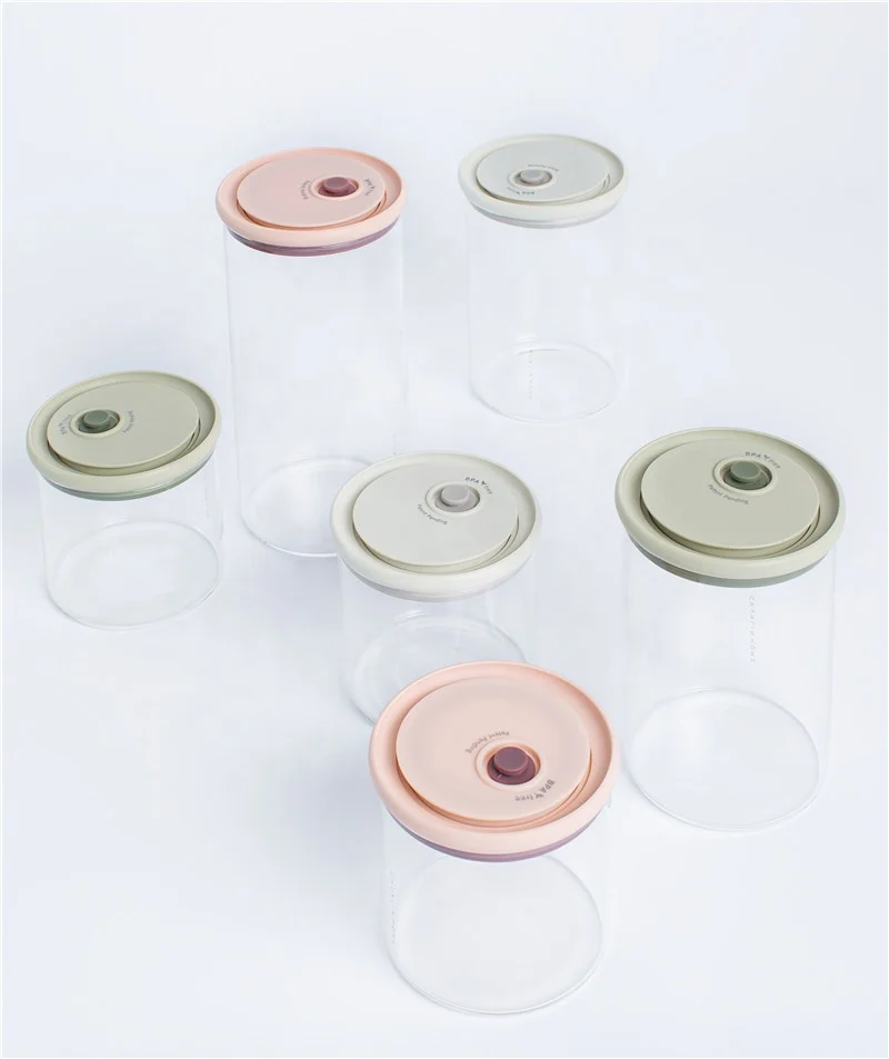 3 size set eco-friendly glass  vacuum  Food storage jar with pump