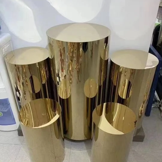 Wedding Decoration Flower Cake Table Pedestal Plinth Gold Display Cylinder Stand For Party