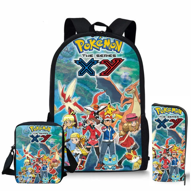 3PCS School Bag Set Cartoon Anime Pokemon Kids Backpack Girls Boys Orthopedic Children Travel Daypack Pikachu Bookbags
