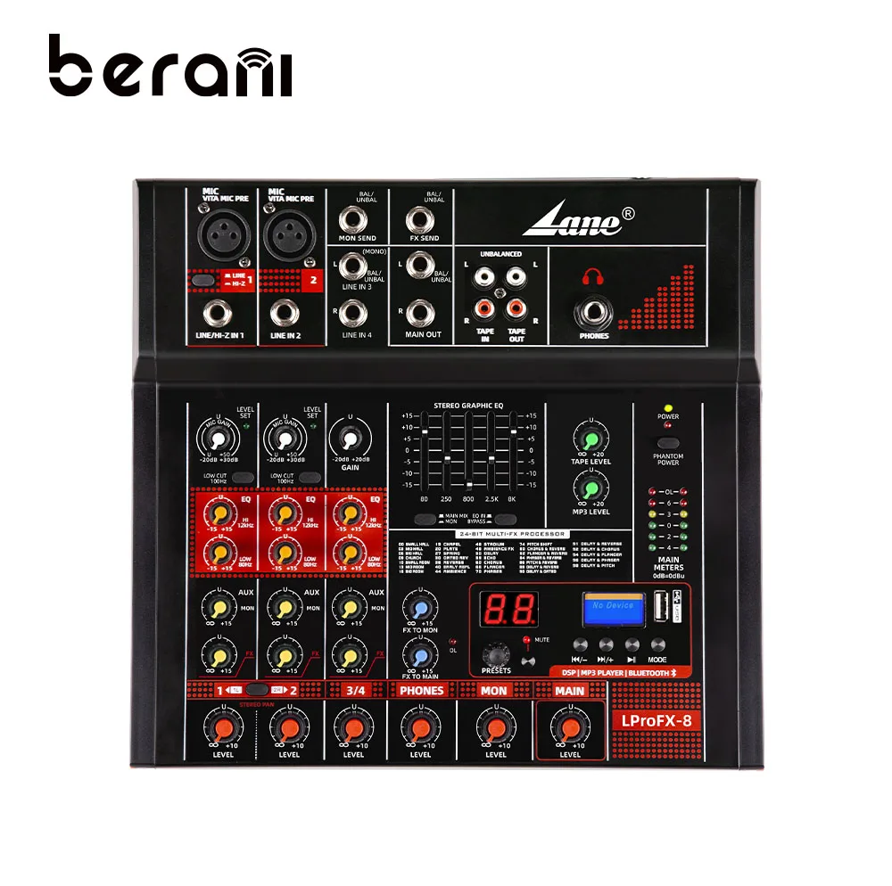 Берани LProFX-8 профессиональный аудио смеситель звуковая карта 4 канала pro звукомикшер микшер профессиональный