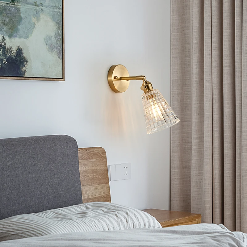 
Modern Glass Wall Light E27 LED Copper Light Switch Wall Sconce For Bedroom Living Room Suit Beside Wall Lamp 90-260V 