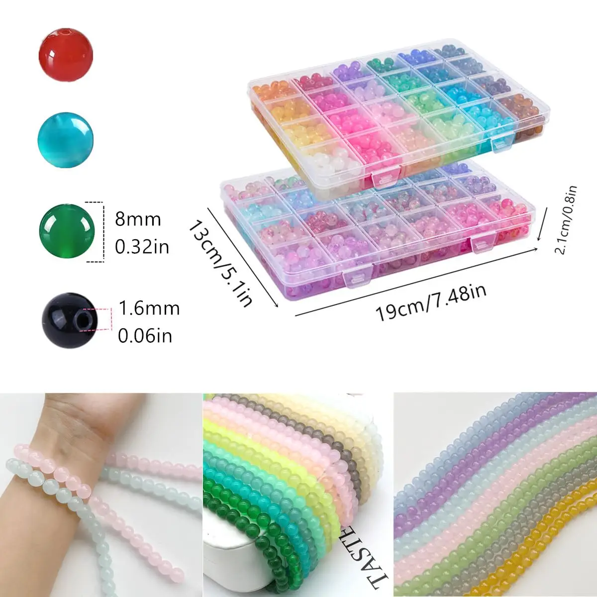 Hot Selling 1300PCS+ 48 Colors 8mm Glass Beads for Jewelry Making Crystal Beads for Bracelets Making DIY Crafts for Beginners