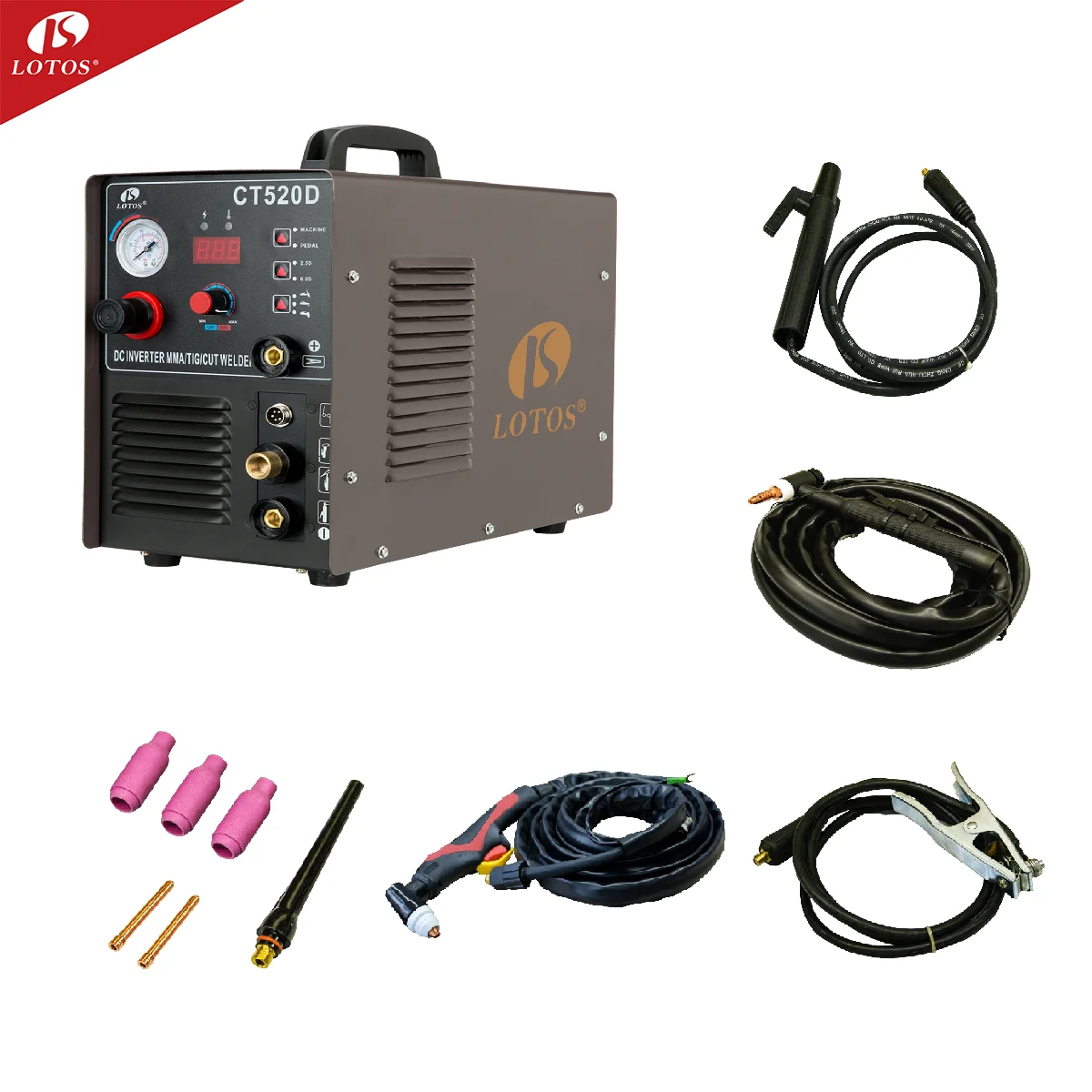 Lotos CT520D cutting machine IGBT Type Electric welder TIG MIG MMA Welder welding machine with welding holders
