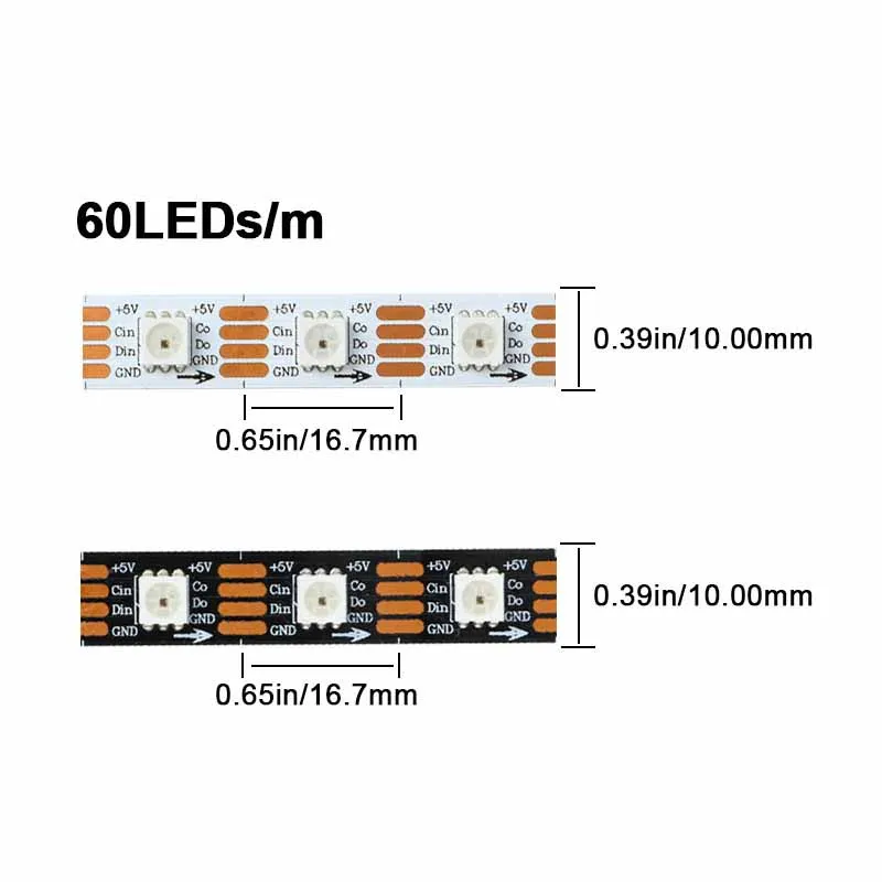 APA102 RGB Led Strip Light Similar SK9822 1m 30 60 144 LED Data and Clock Separately Individually Addressable 5V LED Strip