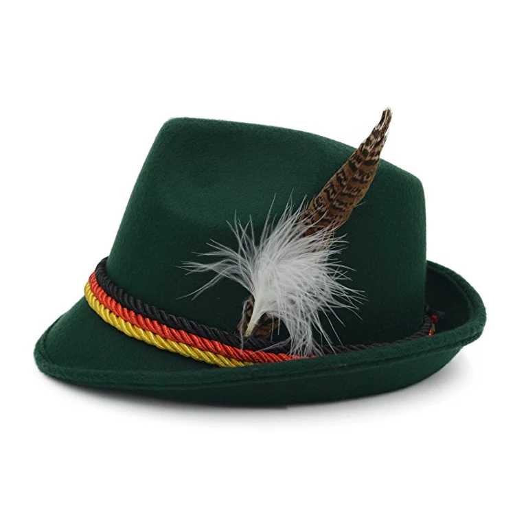 Low MOQ custom logo design unisex adults German oktoberfest decoration feather fedora hats oktoberfest hats