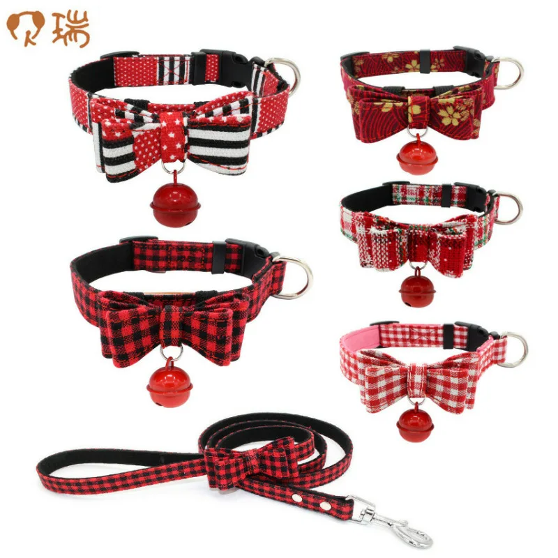 Christmas Bow Dog Collar Christmas Snowflake Buckle Collar Pet Supplies Explosions Dog Chain