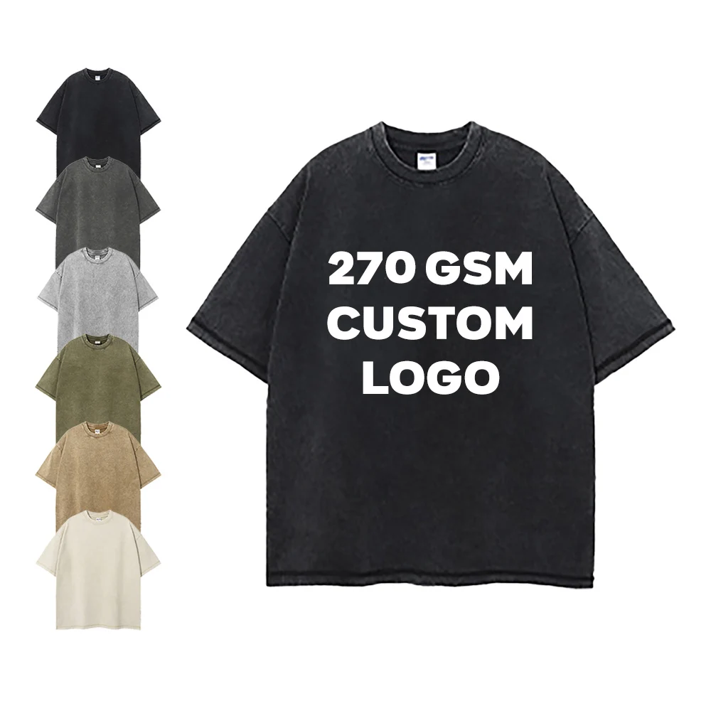 High Quality Custom Logo 100% Cotton Vintage Batik Acid Wash 270GSM Heavyweight Men Oversized Plain T Shirt Wholesale