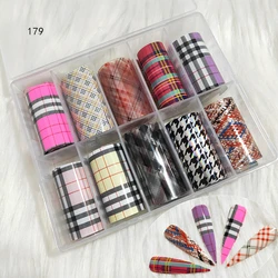 Plaid Foil 10 pcs /set 4*100 cm Nail Foil Set Flower Starry Sky Colorful Nail Art Sticker Decals for Nail Decorations