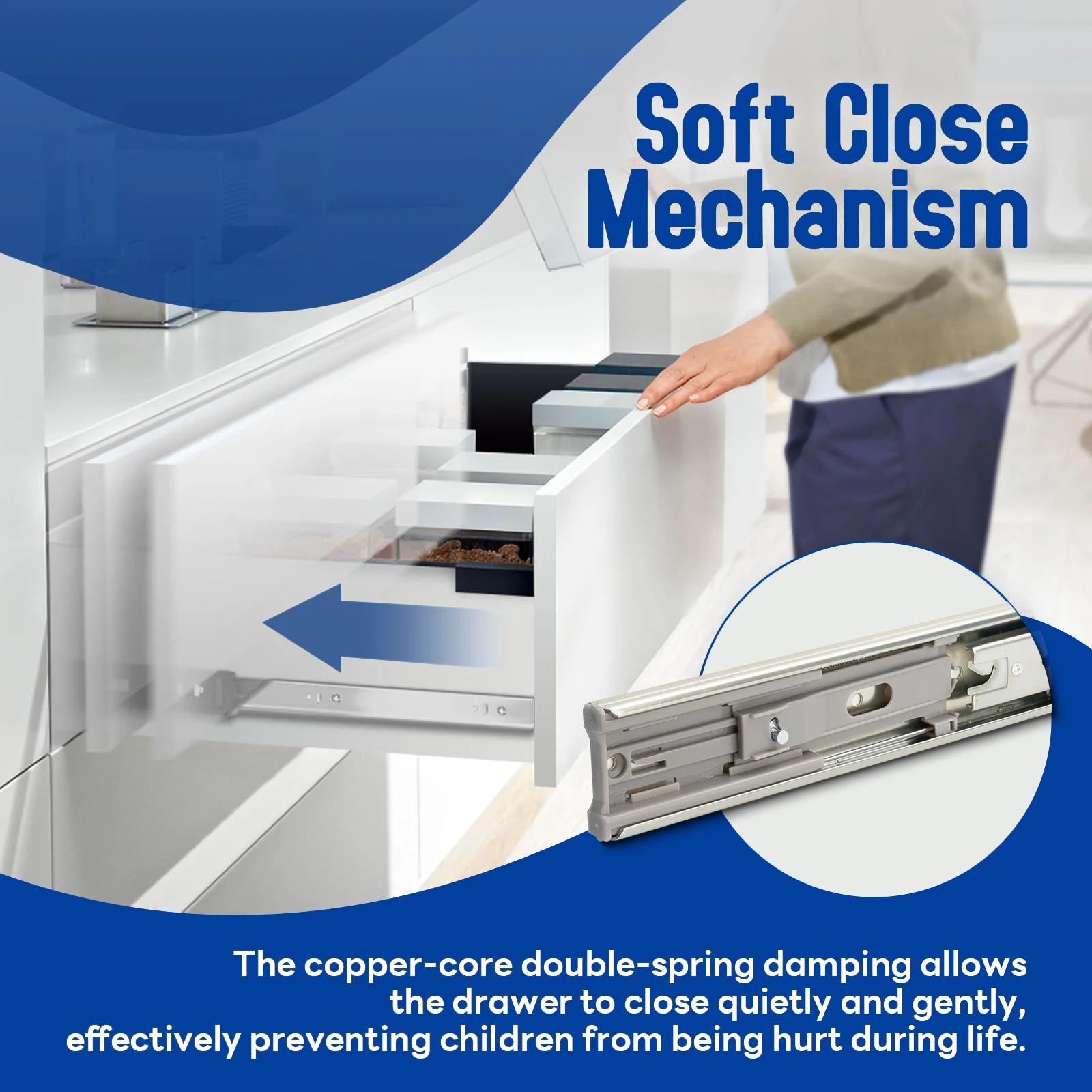 Storage Cabinet Full Extension Drawer Slides - 22 Inch Soft Close Ball Bearing Drawer Slides