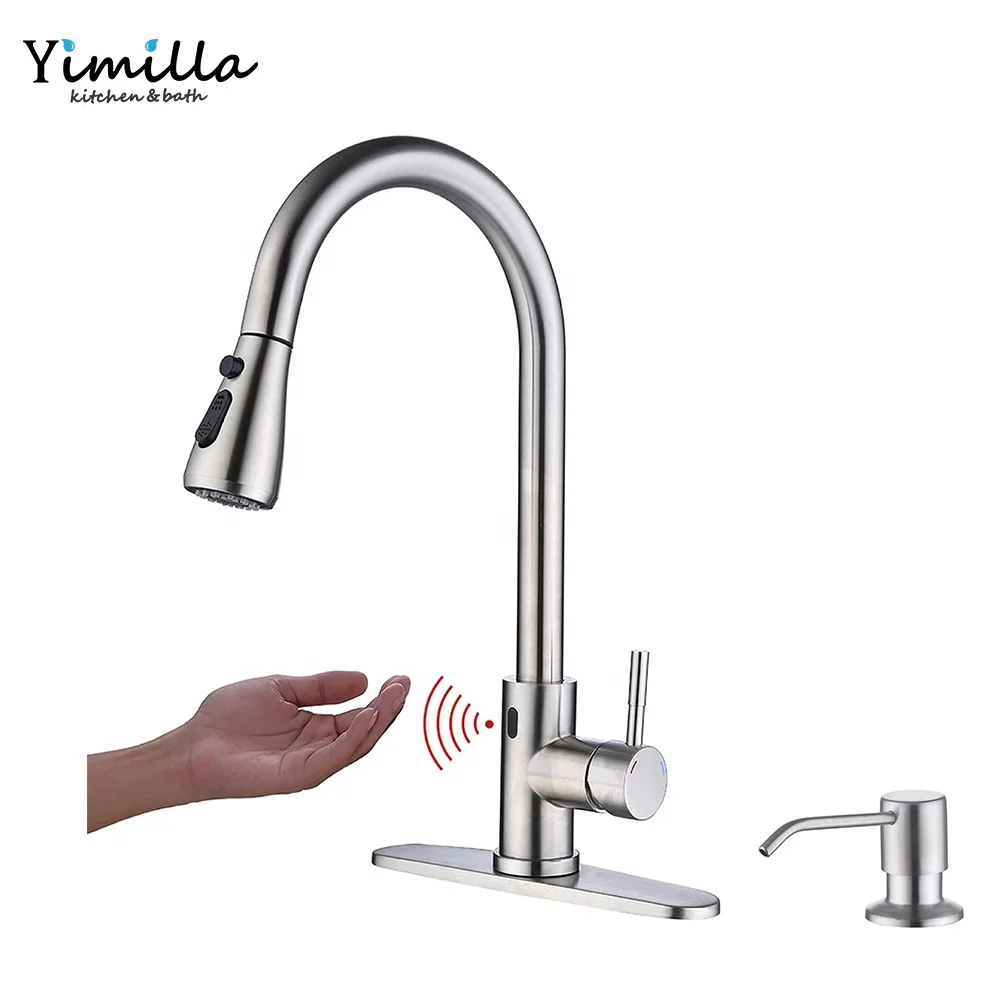 304 stainless steel Kitchen Faucet with Pull Down Sprayer Motion Sensor Kitchen Faucet with Kitchen Soap Dispenser