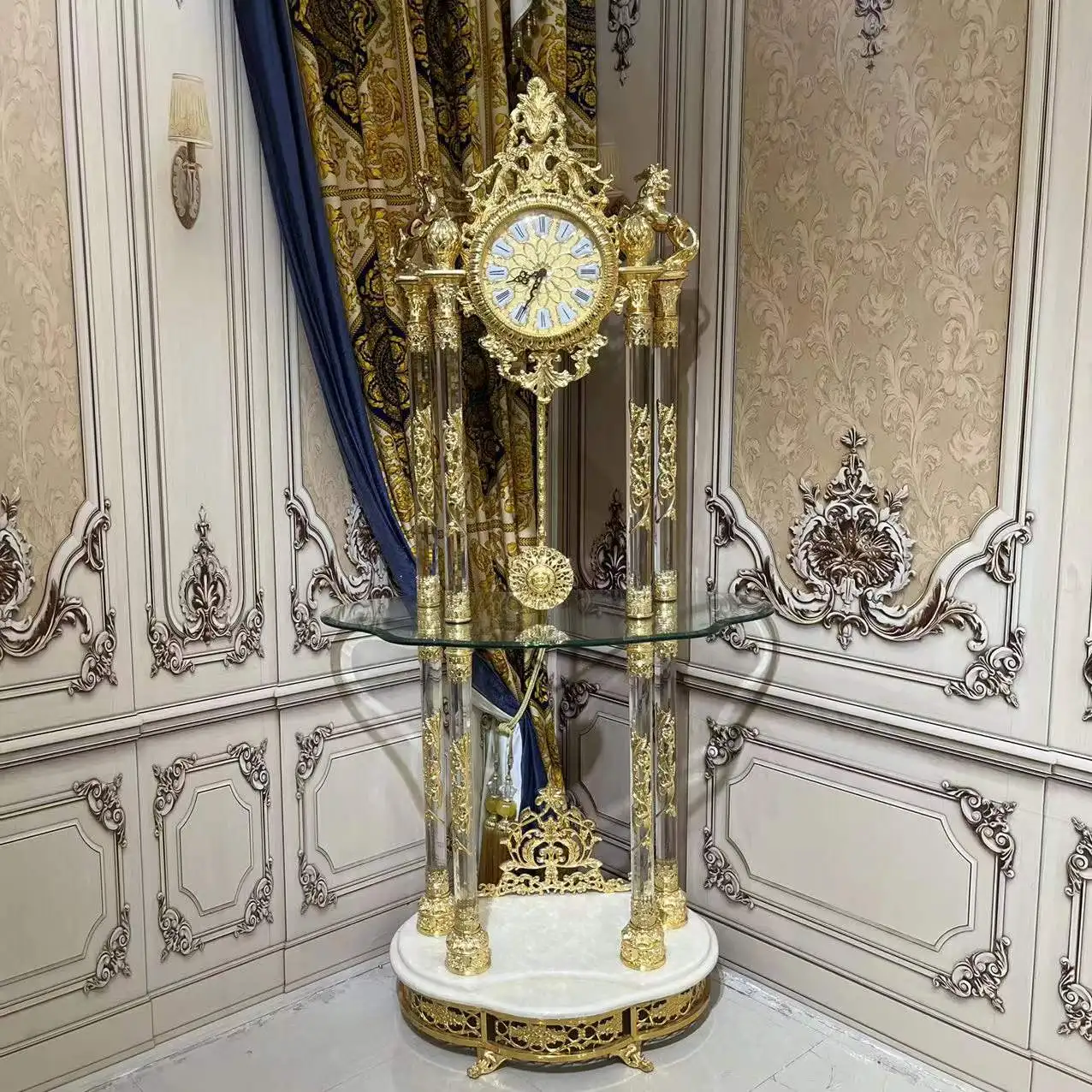 Classic Crystal Floor Clock Time Keeper Floor Clock Luxury Golden Standing Clock