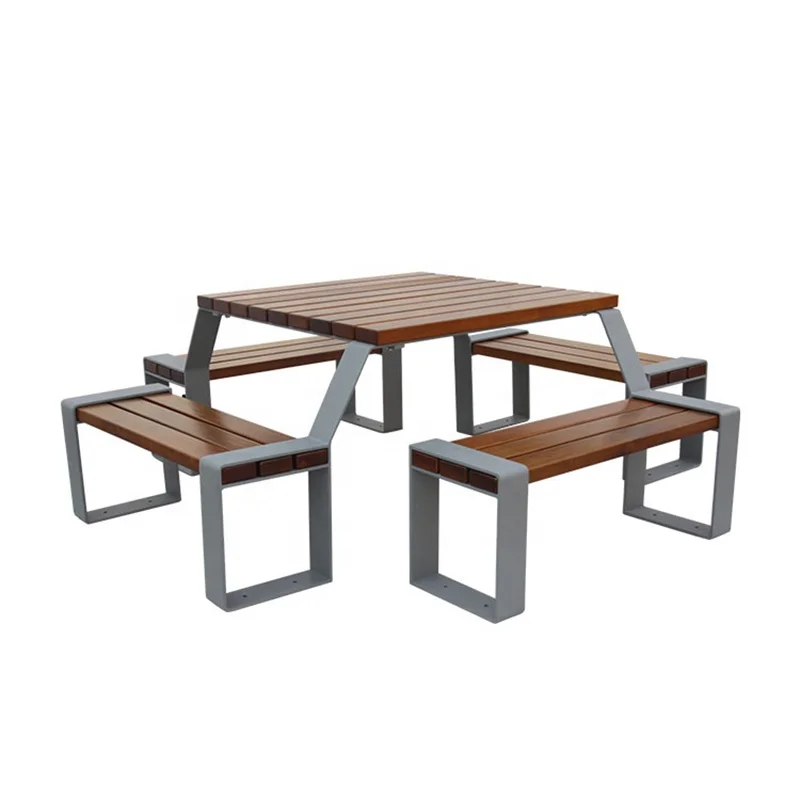 outdoor public commercial square wpc wood picnic table with 4 benches restaurant school outside all weather  table and chair
