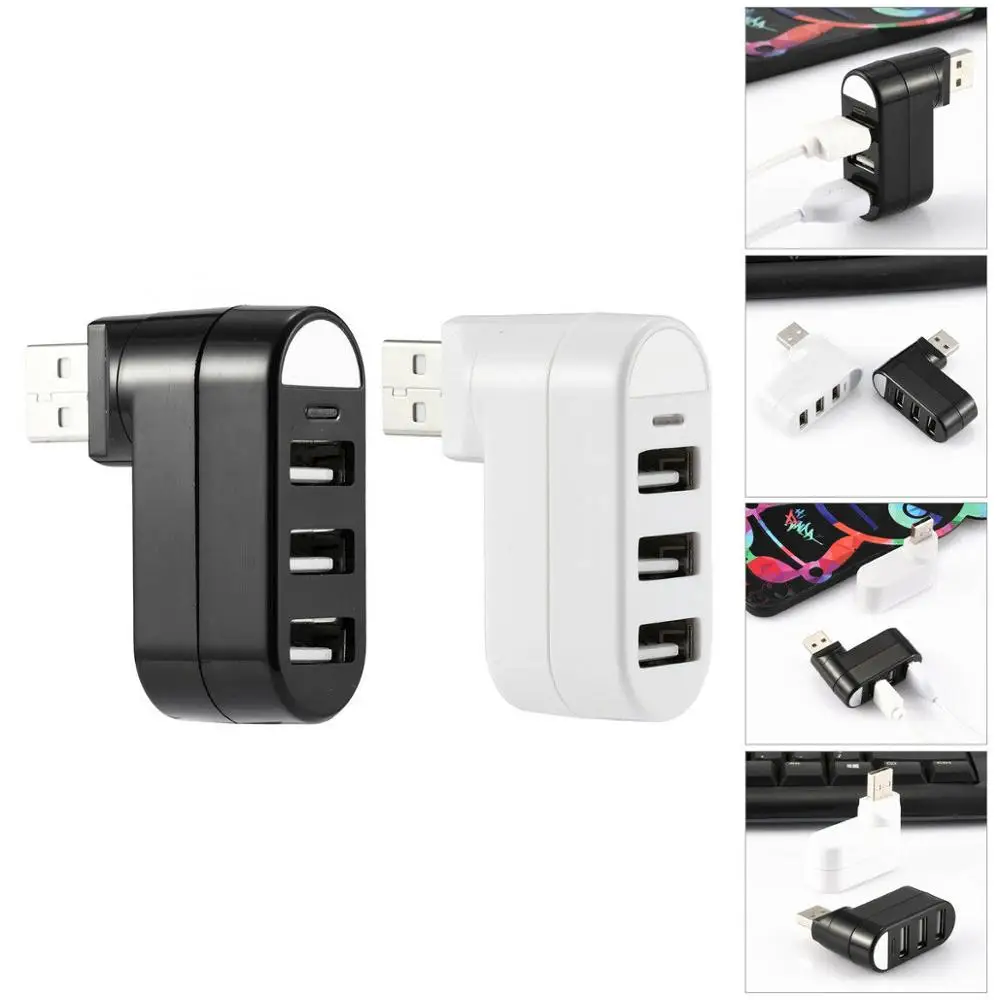 Mini 3 Port USB 2.0 Hub Rotating Splitter Adapter Hub For PC Laptop Mac Notebook