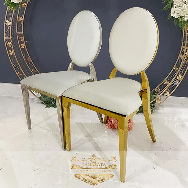 
 Элегантный дизайн, кожаные подушки, серебристый круглая спинка из нержавеющей стали, Штабелируемый свадебный стул  