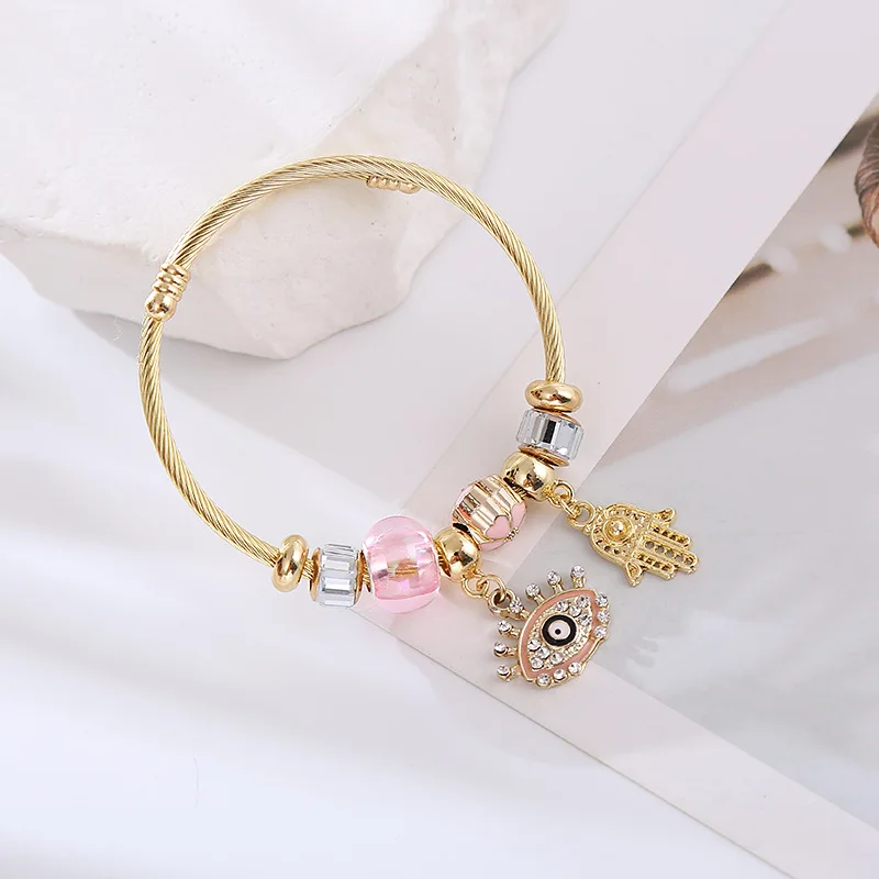 Personalized beaded crystal diamonds evi eye palm pendant bangles charms for bracelet making