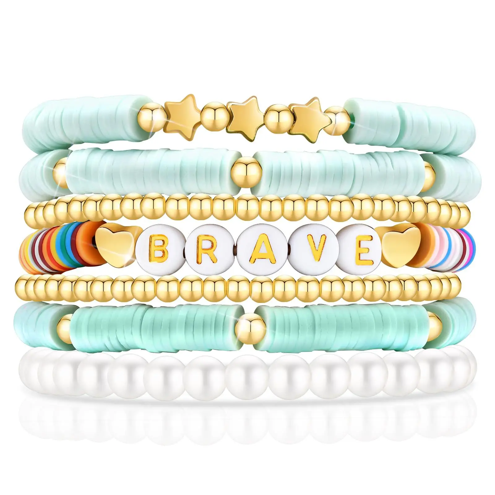 Soft Ceramic Pearl Bracelet Colored Clay Bead Love Gold Bead Star LOVE Letter Bracelet Set