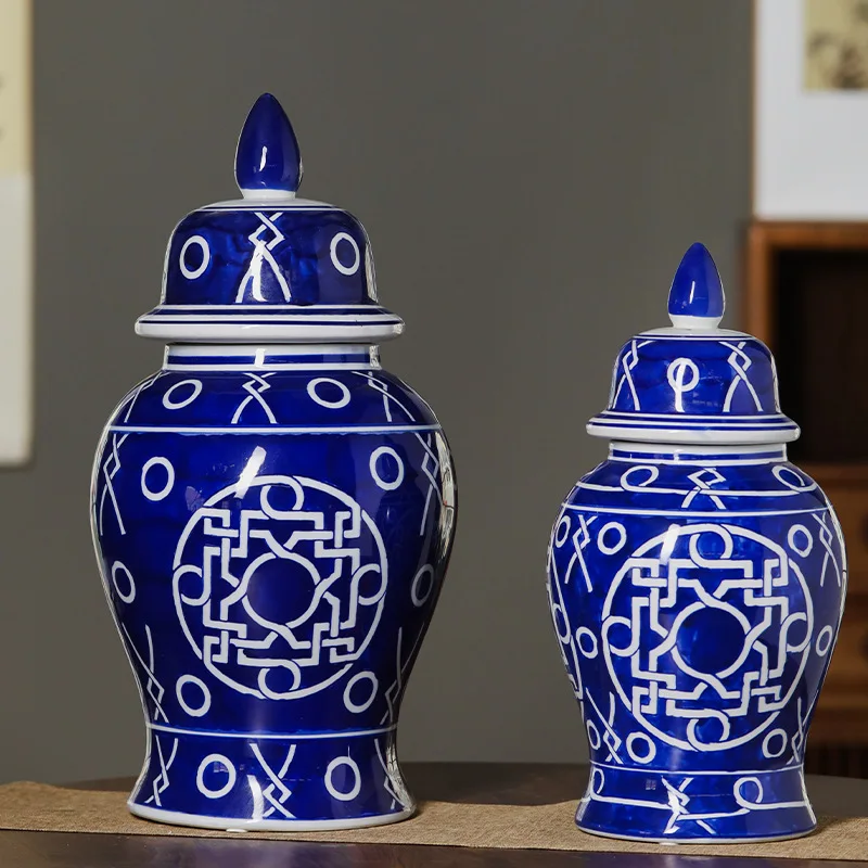 Vintage Chinese Blue and White Porcelain Vase Tall Ceramic Ornament for Home Decor Soft Living Room Bedroom or Hotel Model