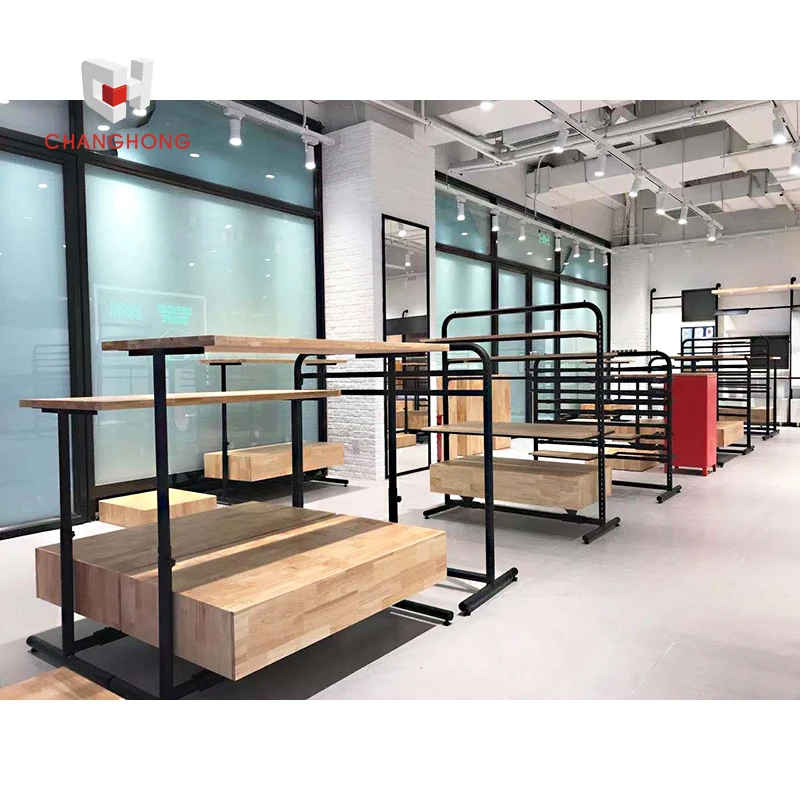 Shop fitting commercial clothes shop interior retail metal clothing store display fixtures and wall hangers for garment display