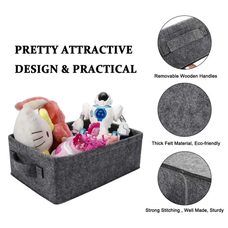 Fabric Drawer Storage Basket Cute Storage Basket Felt Foldable Basket Storage Box for Mobile Phone Headphone Charger Cable
