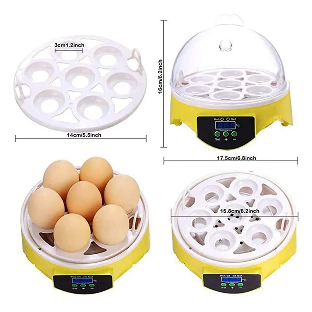 Household 7 Eggs Incubator Digital Temperature Adjustable Chicken Goose Duck Poultry Hatcher Semi-automatic Mini Eggs Brooder