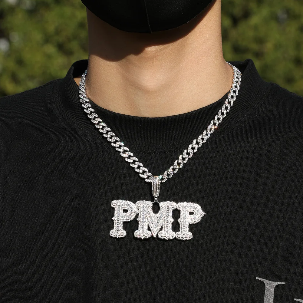 Luxury Full Diamond letter Pendant Nameplate Hip Hop Iced Out Jewelry  Custom Name Necklace For Women Men Fashion Jewelry