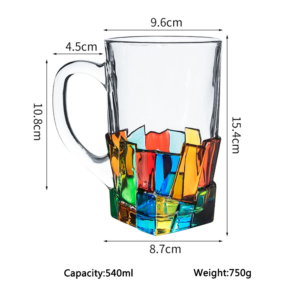 New Design Iridescent Rainbow Crystal Beer Glass Multicolor Aesthetic Glass Cups With Handle