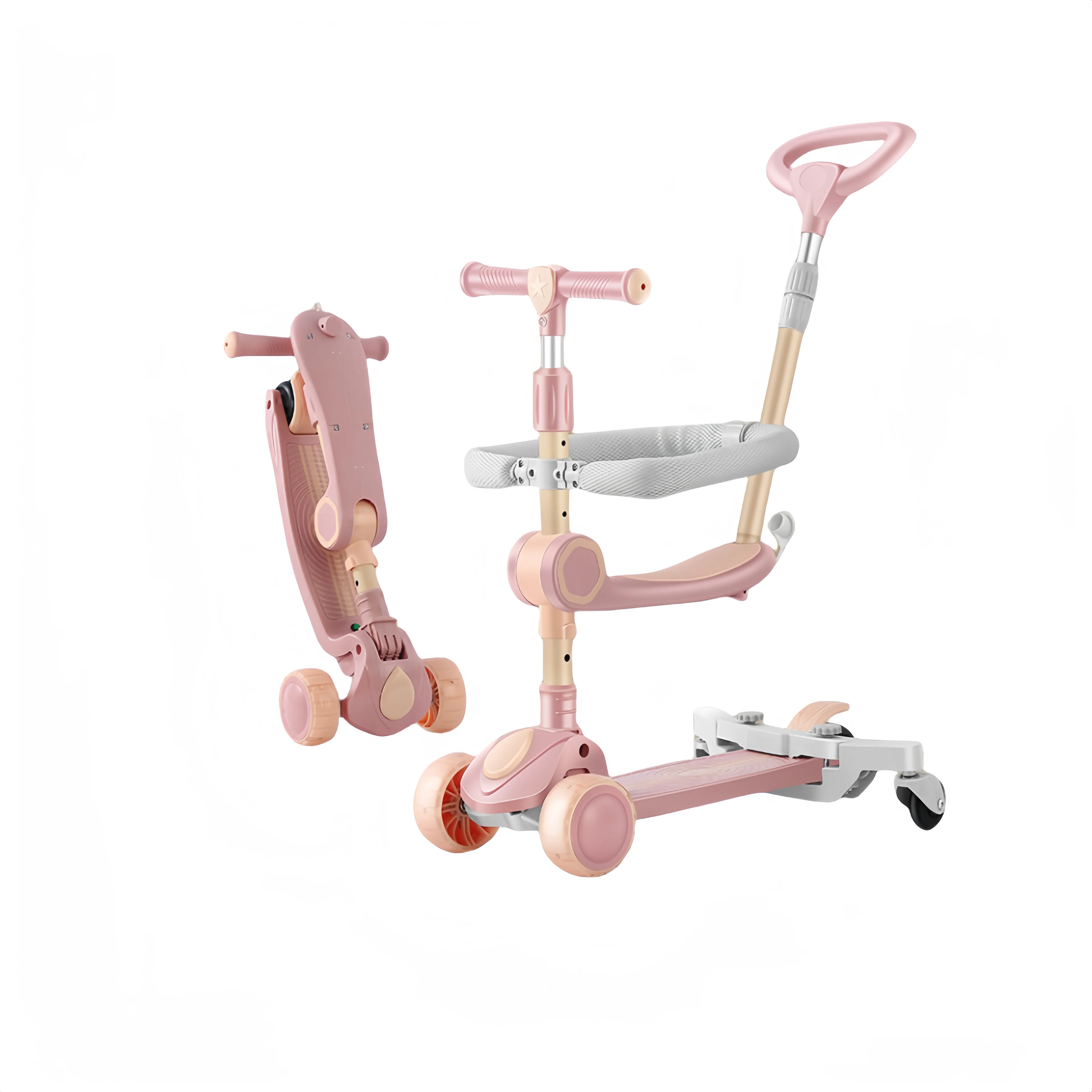 China Factory Direct Cheap 3-Wheel Kick Scooter Seat Foldable Steel Foot Scooter Kids Outdoor Use 3 Wholesale PU Scooter