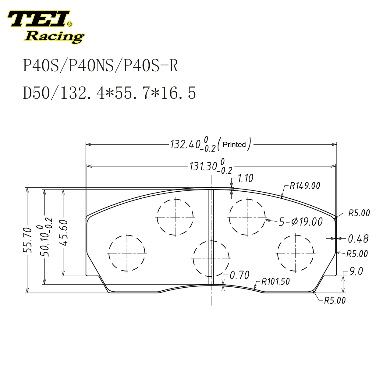 TEIRACING P40S P40NS P40S-R  132.4*55.7*16.5 MM SPPA Ceramic Brake Pad