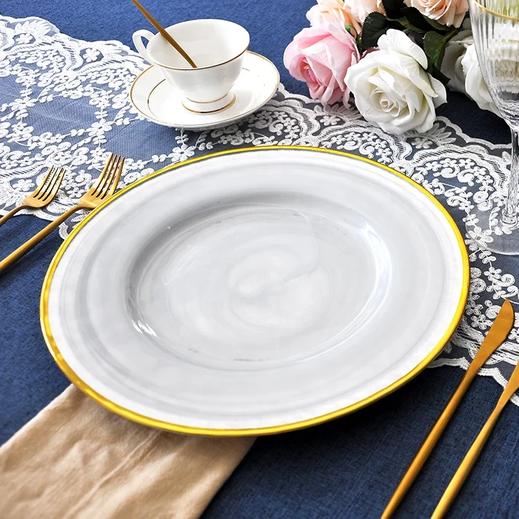 Wholesale Custom Cheap gold rim white charger plate in bulk